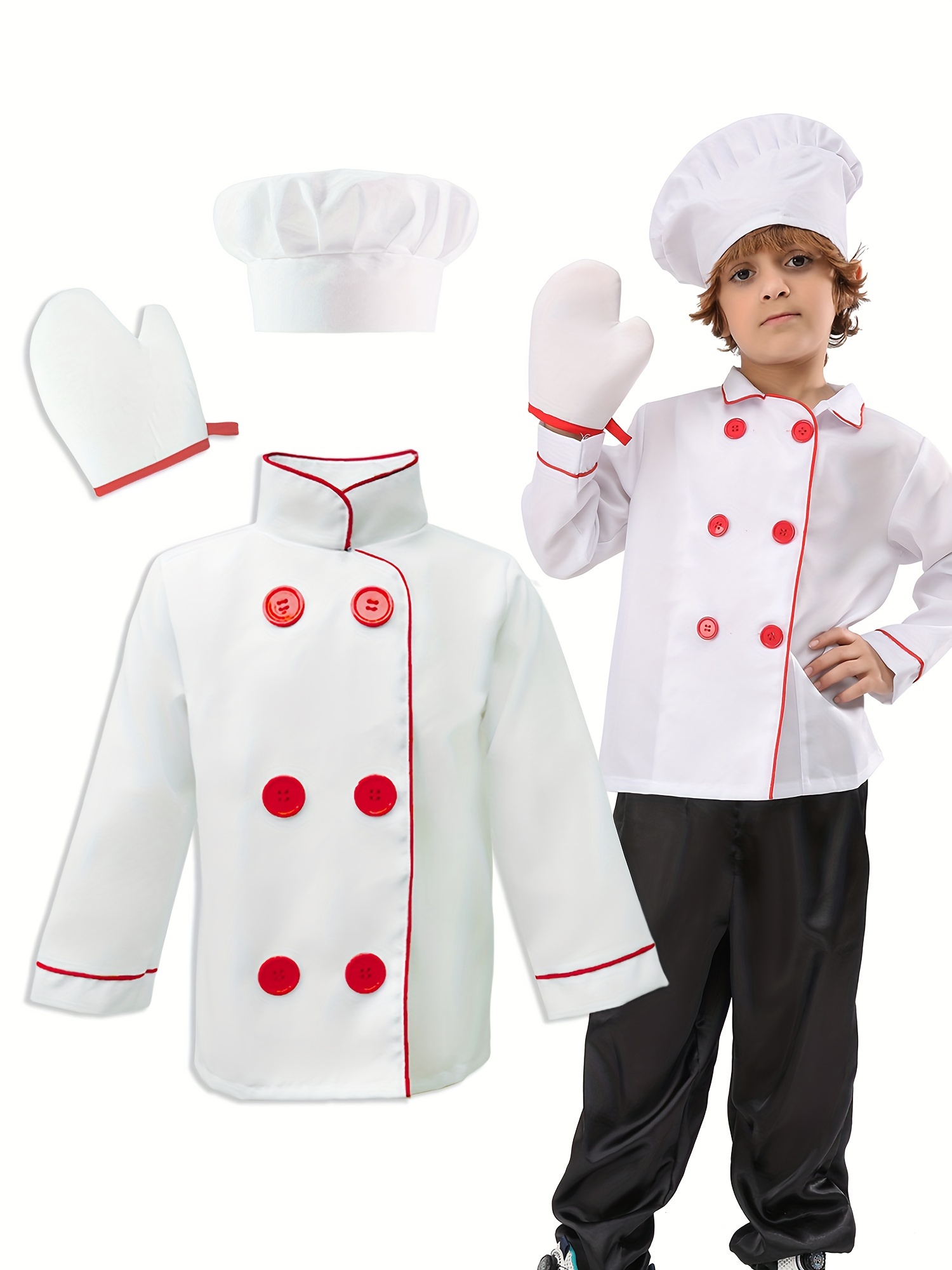 White Chef Costume for Kids, Chef Role Play Dress Up Set with chef's hat and gloves4